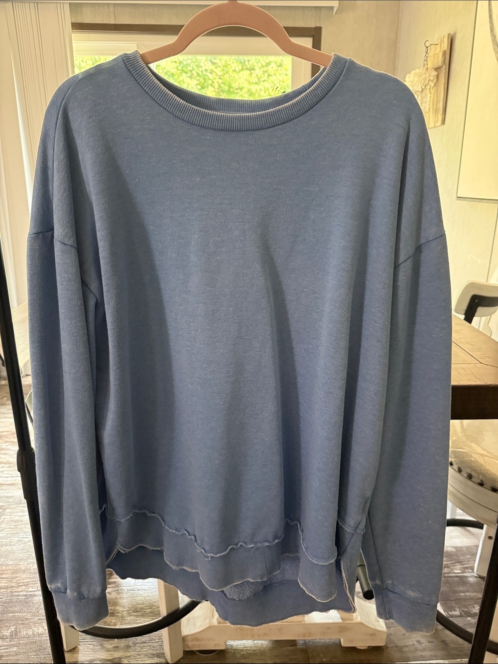 Women's Washed Blue Layered Hem Sweatshirt